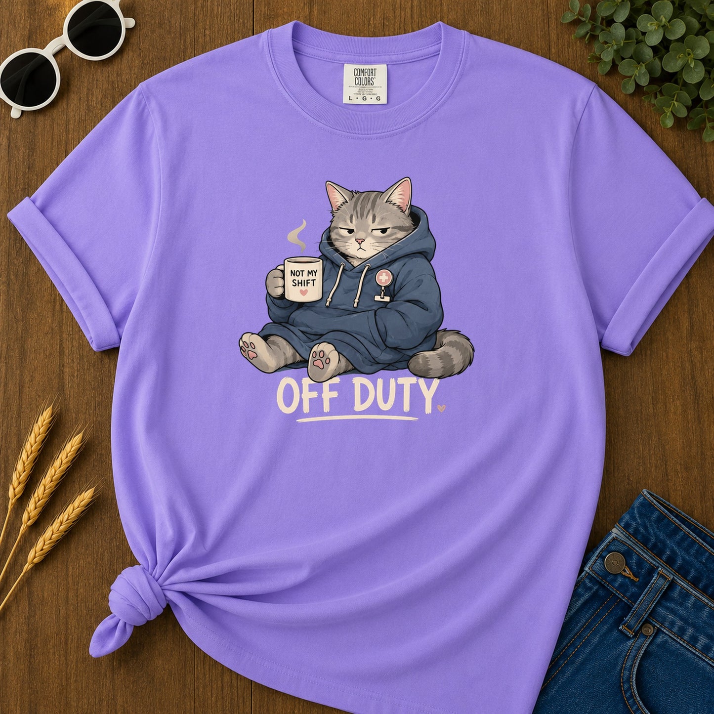 Off Duty Cat T-Shirt - Violet Mockup