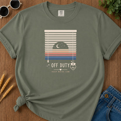 Off Duty Keep Noise Low T-Shirt - Moss Mockup