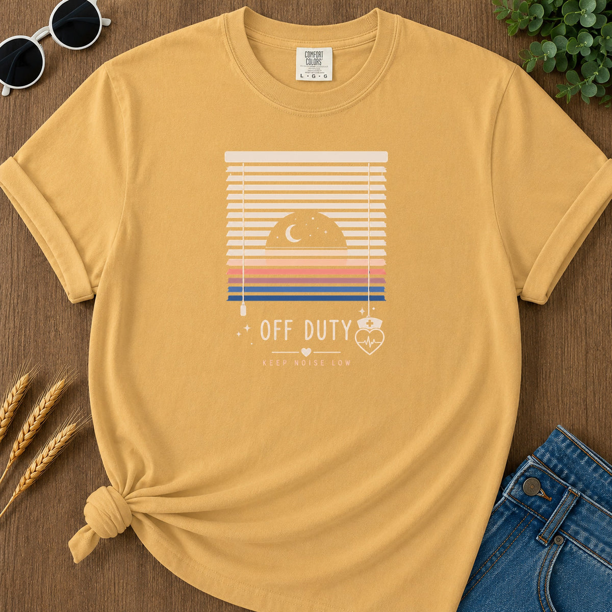 Off Duty Keep Noise Low T-Shirt - Mustard Mockup