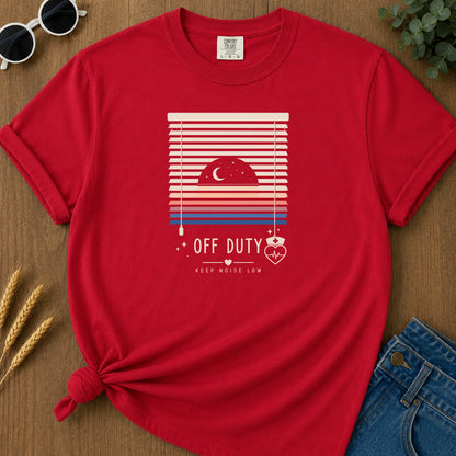 Off Duty Keep Noise Low T-Shirt - Red Mockup