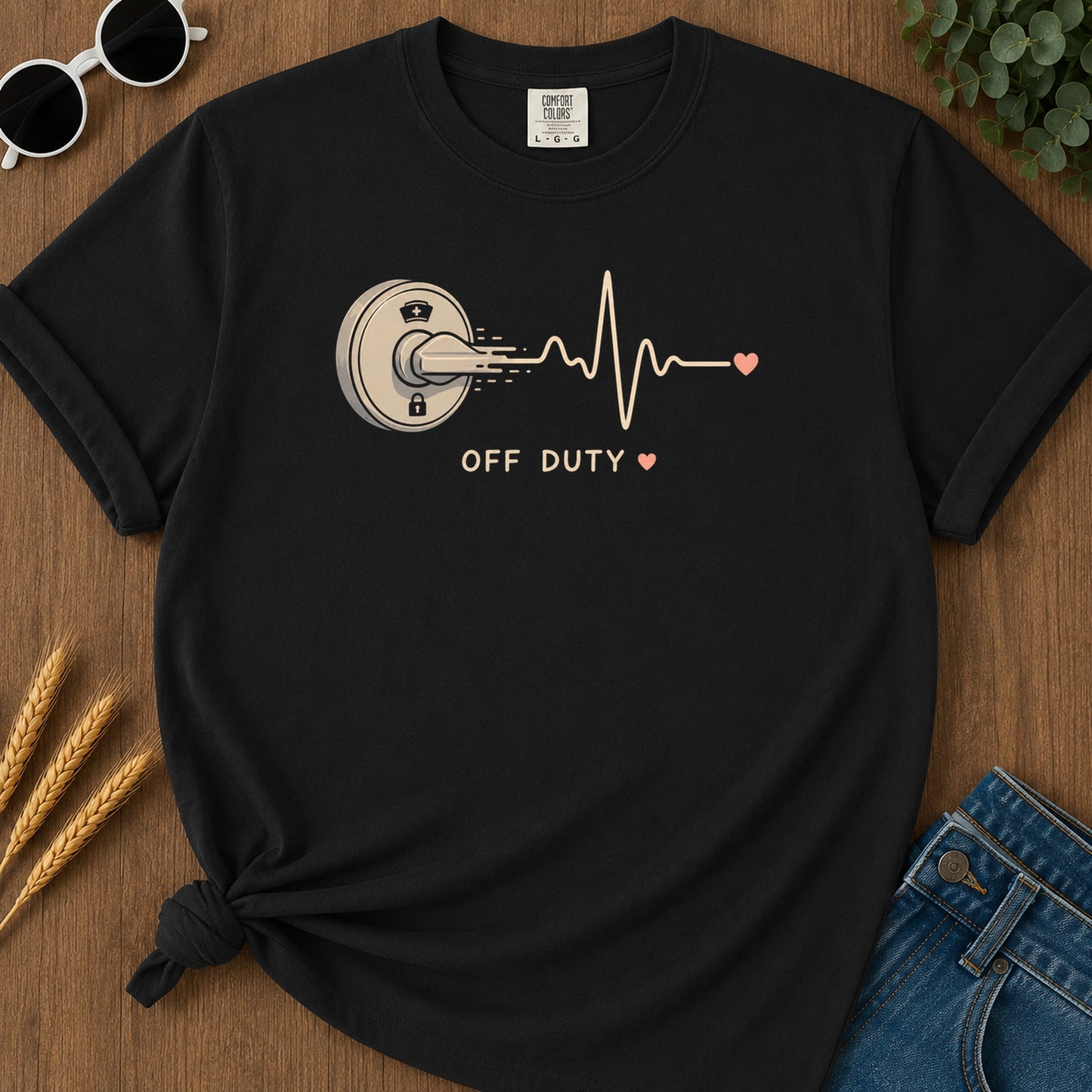Off Duty Door Knob T-Shirt - Black Mockup