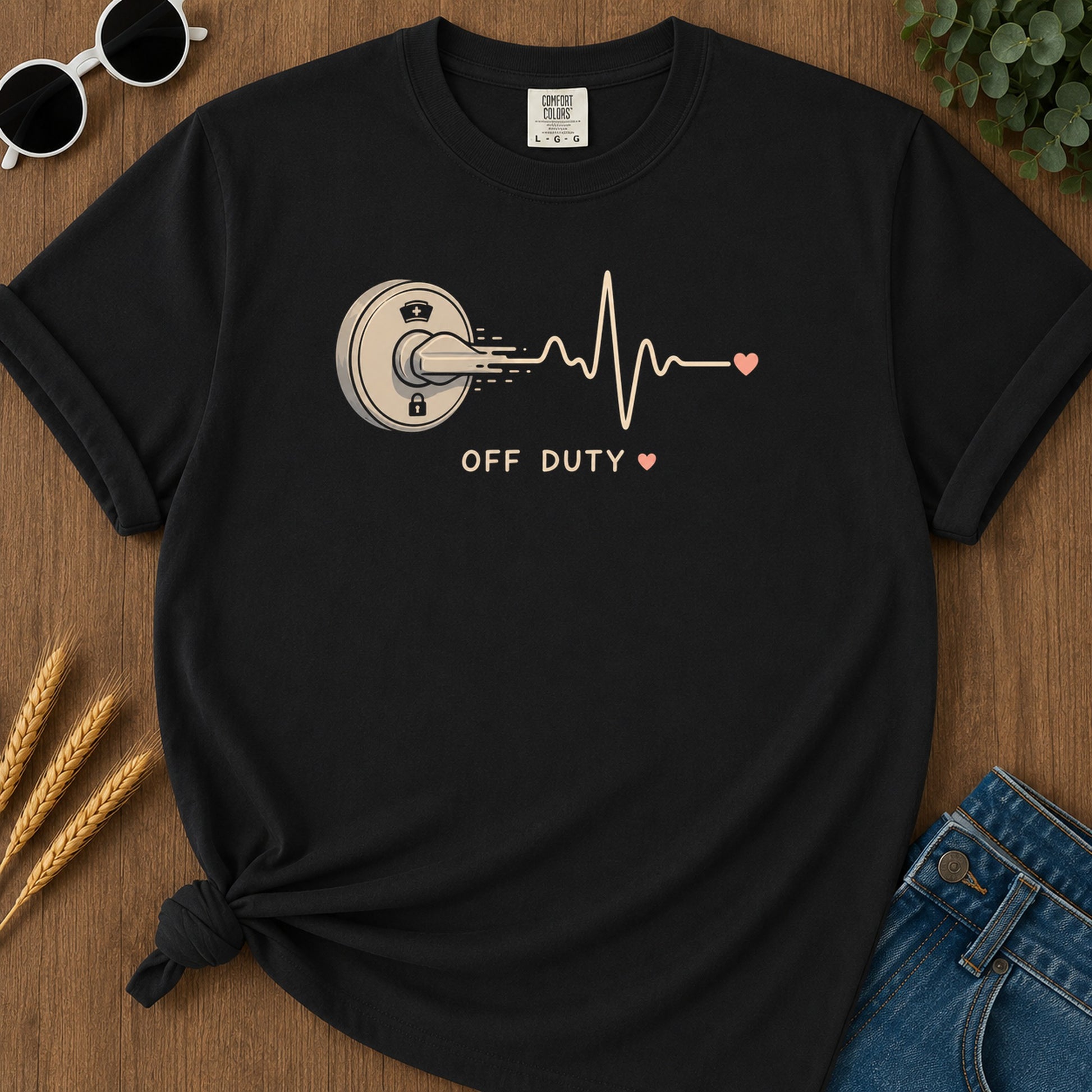 Off Duty Door Knob T-Shirt - Black Mockup