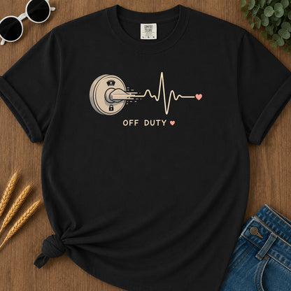 Off Duty Door Knob T-Shirt - Black Mockup