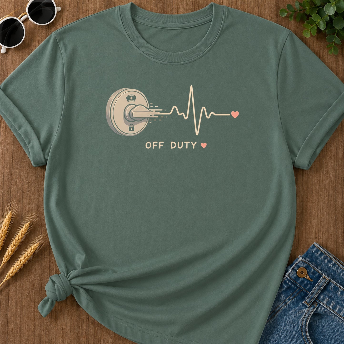 Off Duty Door Knob T-Shirt - Blue Spruce Mockup