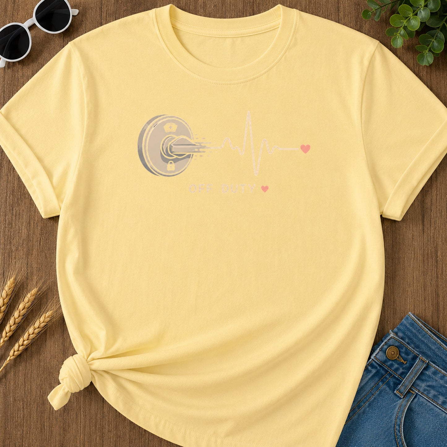Off Duty Door Knob T-Shirt - Butter Mockup