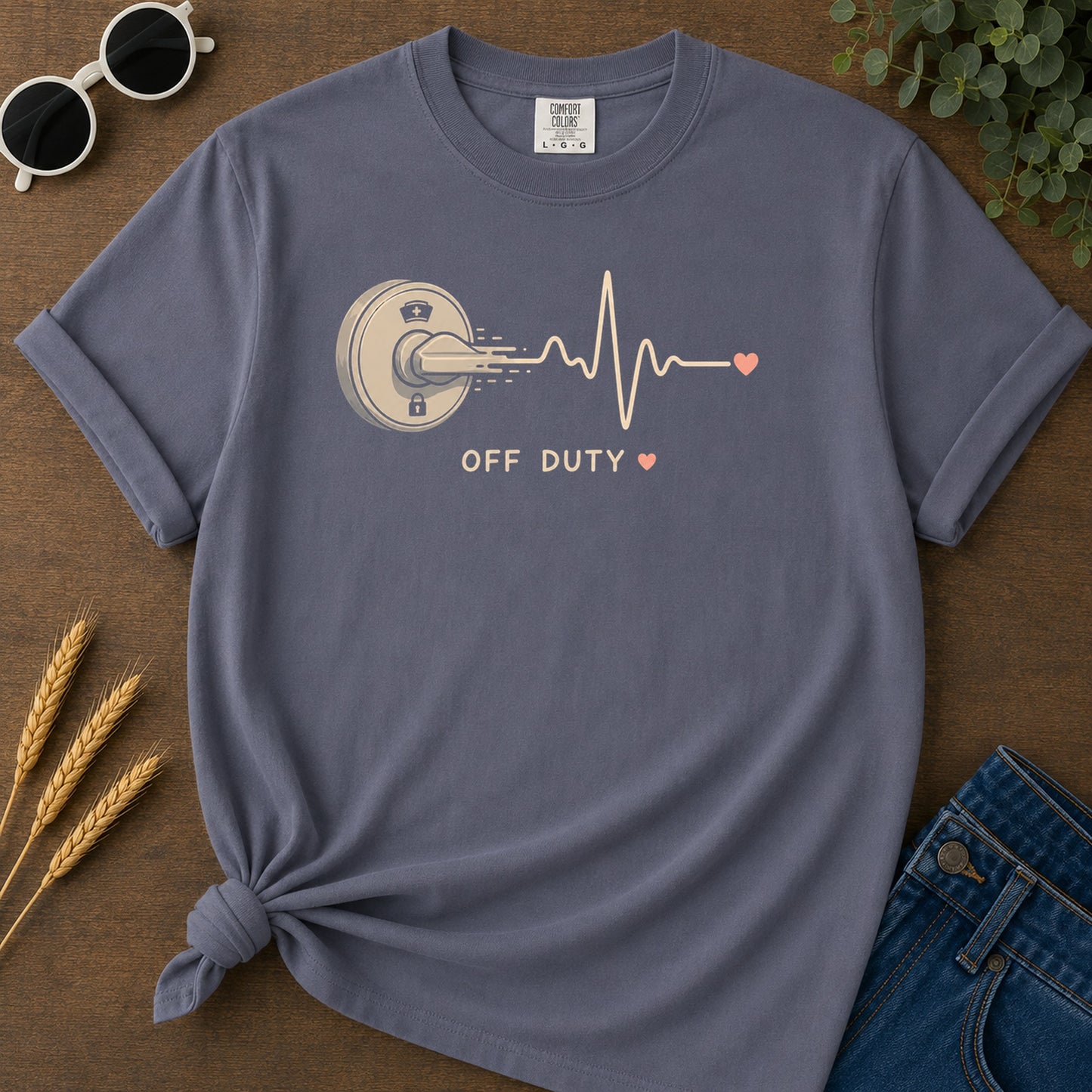 Off Duty Door Knob T-Shirt - Navy Mockup