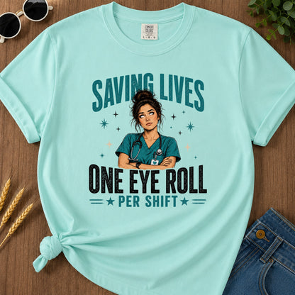 Saving Lives Eye Roll T-Shirt - Chalky Mint Mockup