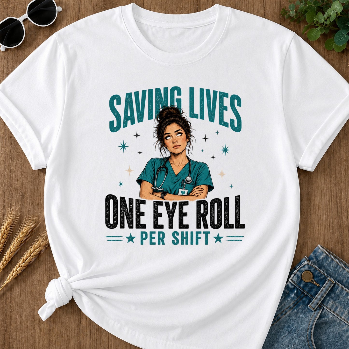 Saving Lives Eye Roll T-Shirt - White Mockup
