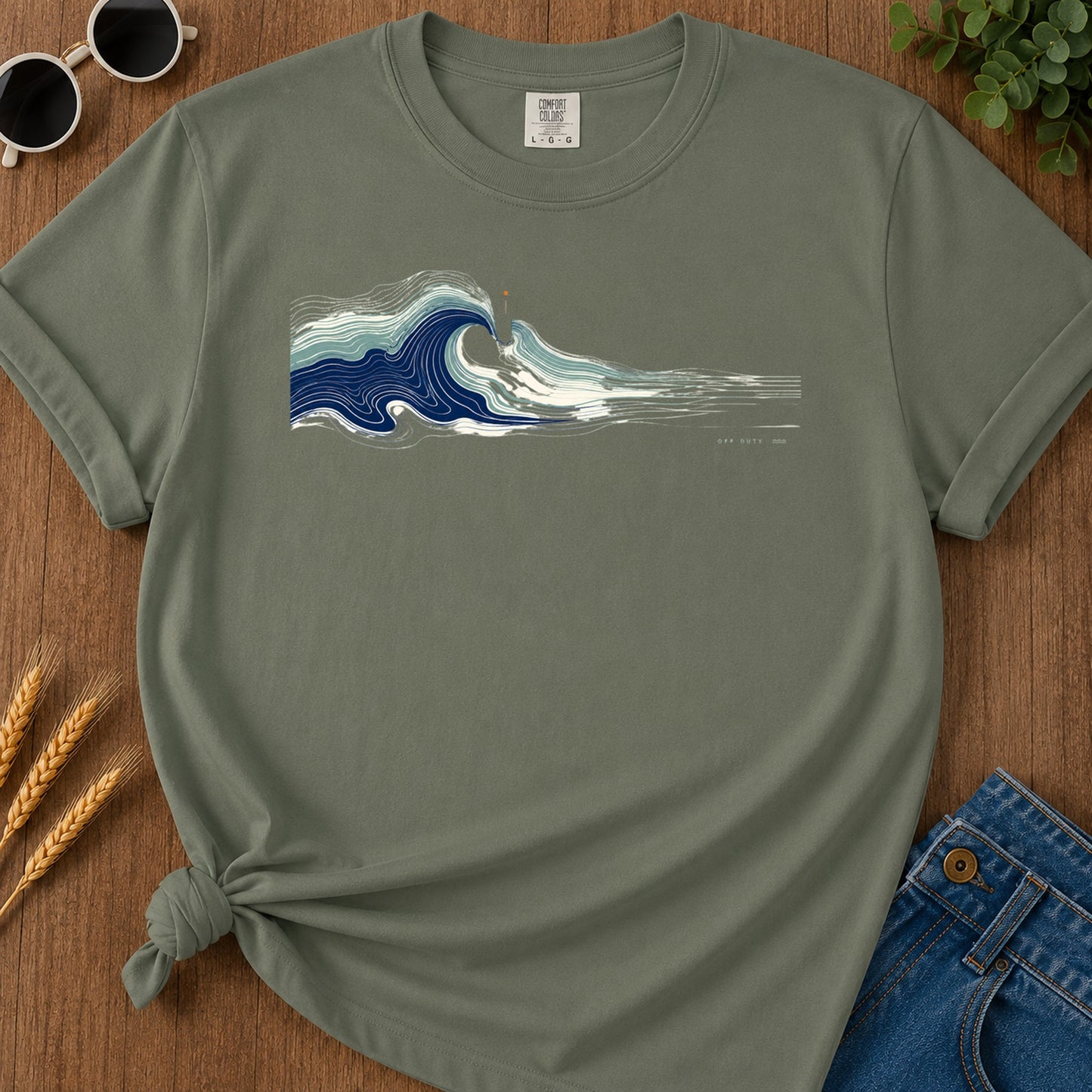 Waves Breaking T-Shirt - Moss Mockup