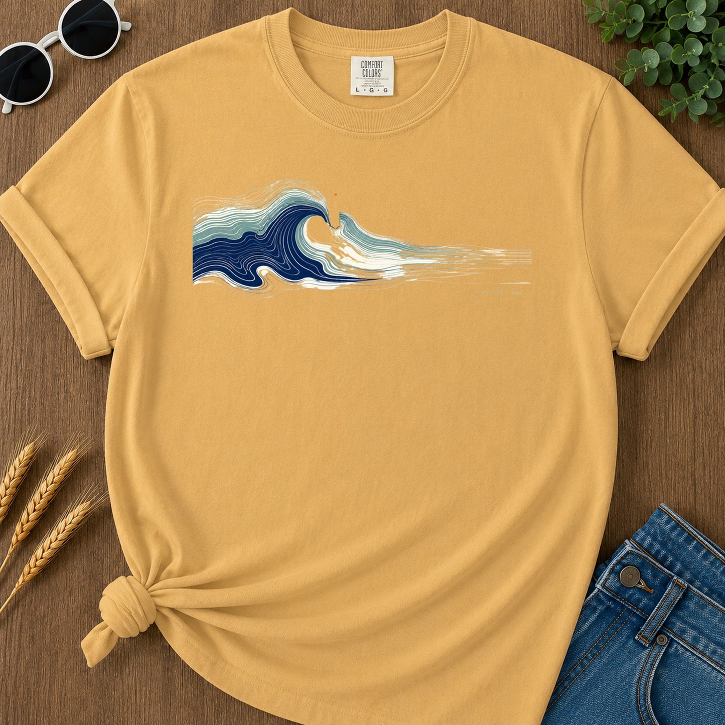 Waves Breaking T-Shirt - Mustard Mockup