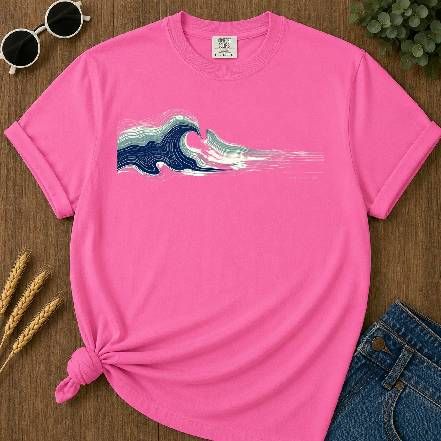 Waves Breaking T-Shirt - Neon Pink Mockup