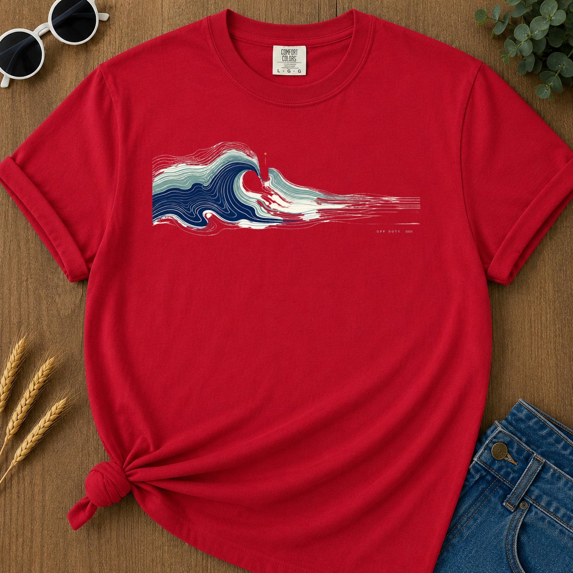 Waves Breaking T-Shirt - Red Mockup