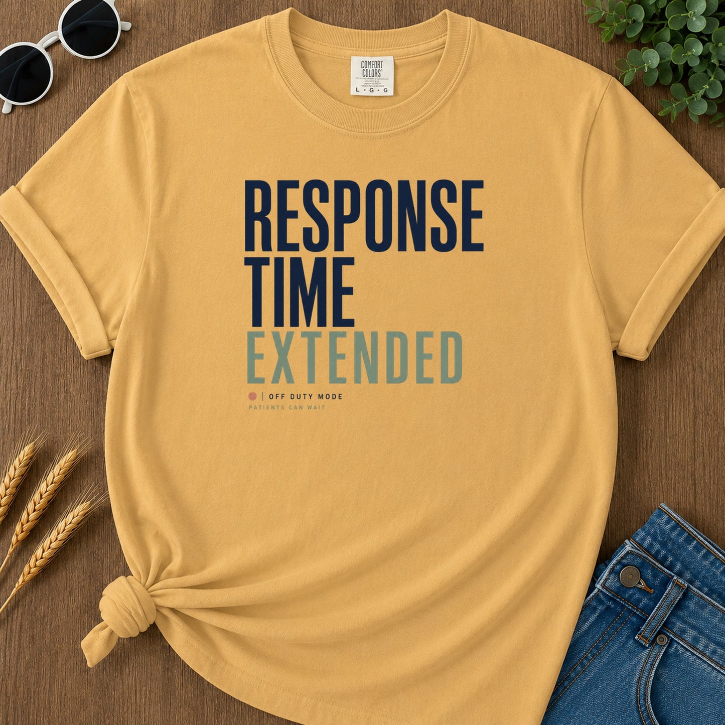 Response Time Extended T-Shirt - Mustard Mockup