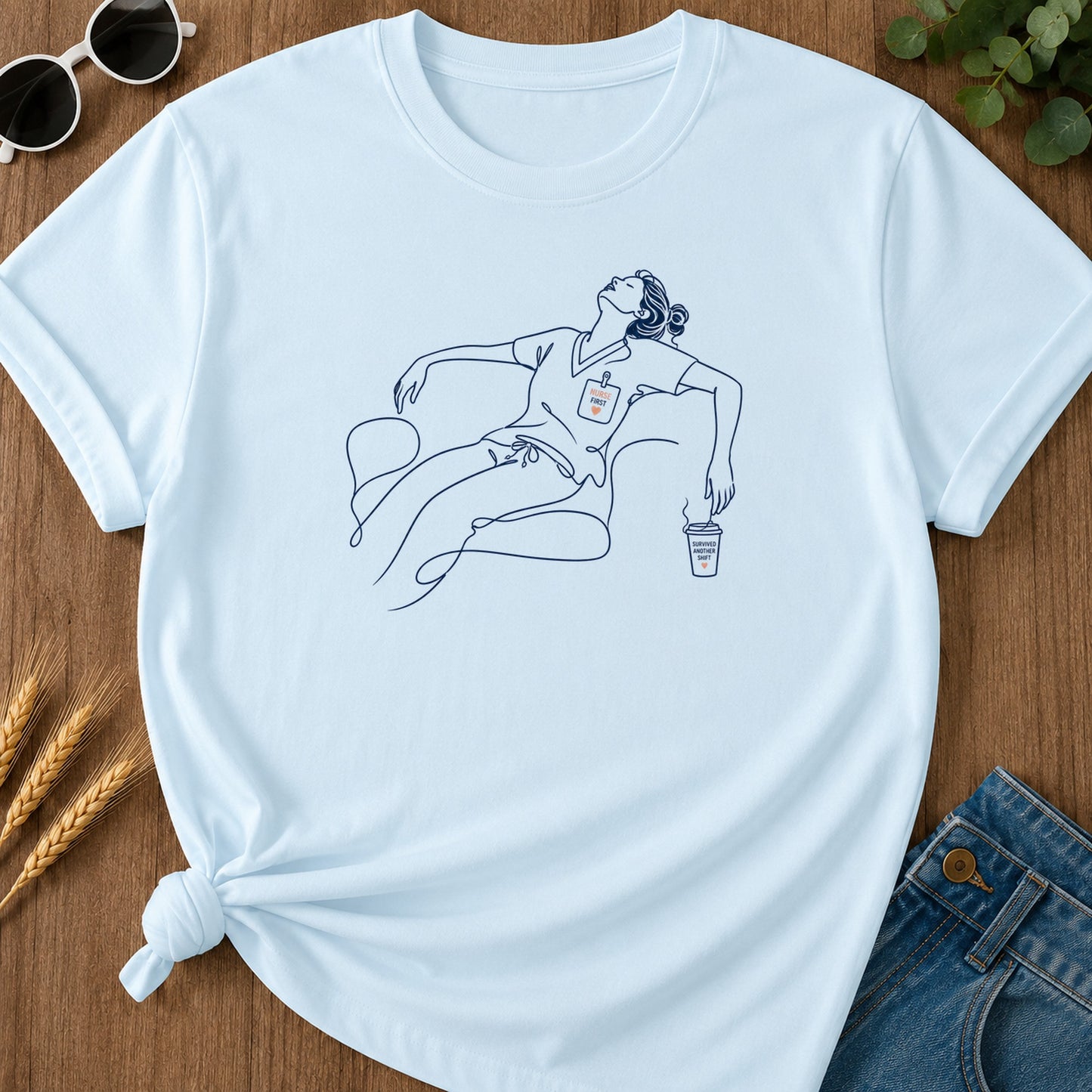 Nurse Taking Five T-Shirt - Chambray Mockup