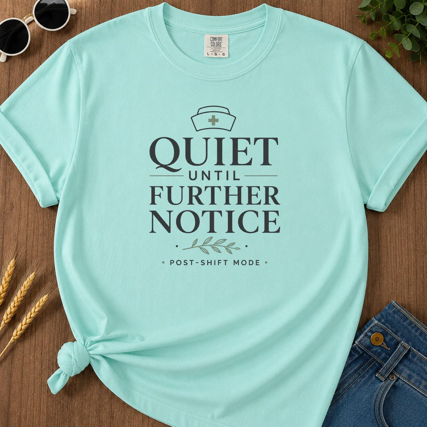 Quiet Further Notice Post Shift T-Shirt - Chalky Mint Mockup