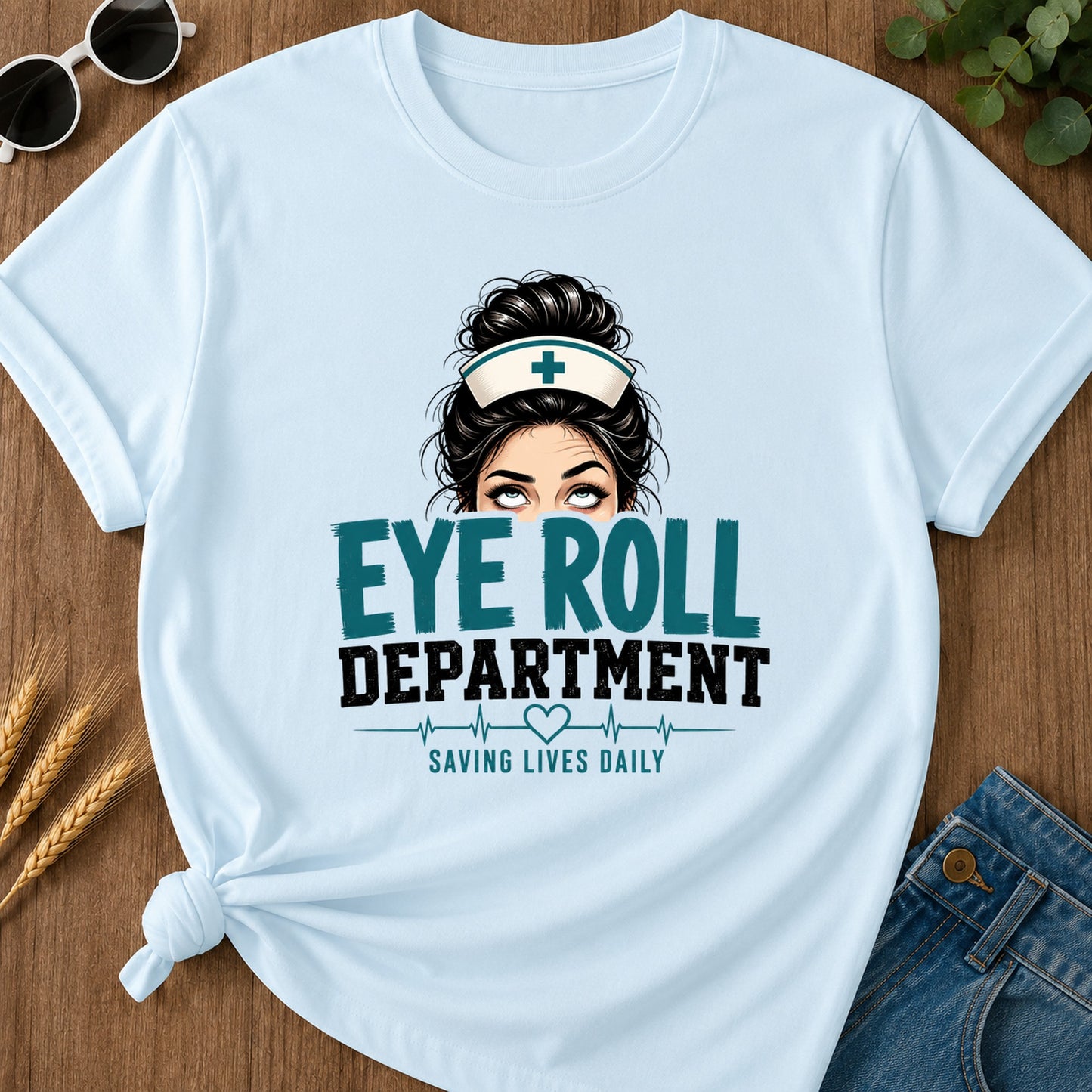 Eye Roll Uniform T-Shirt - Chambray Mockup