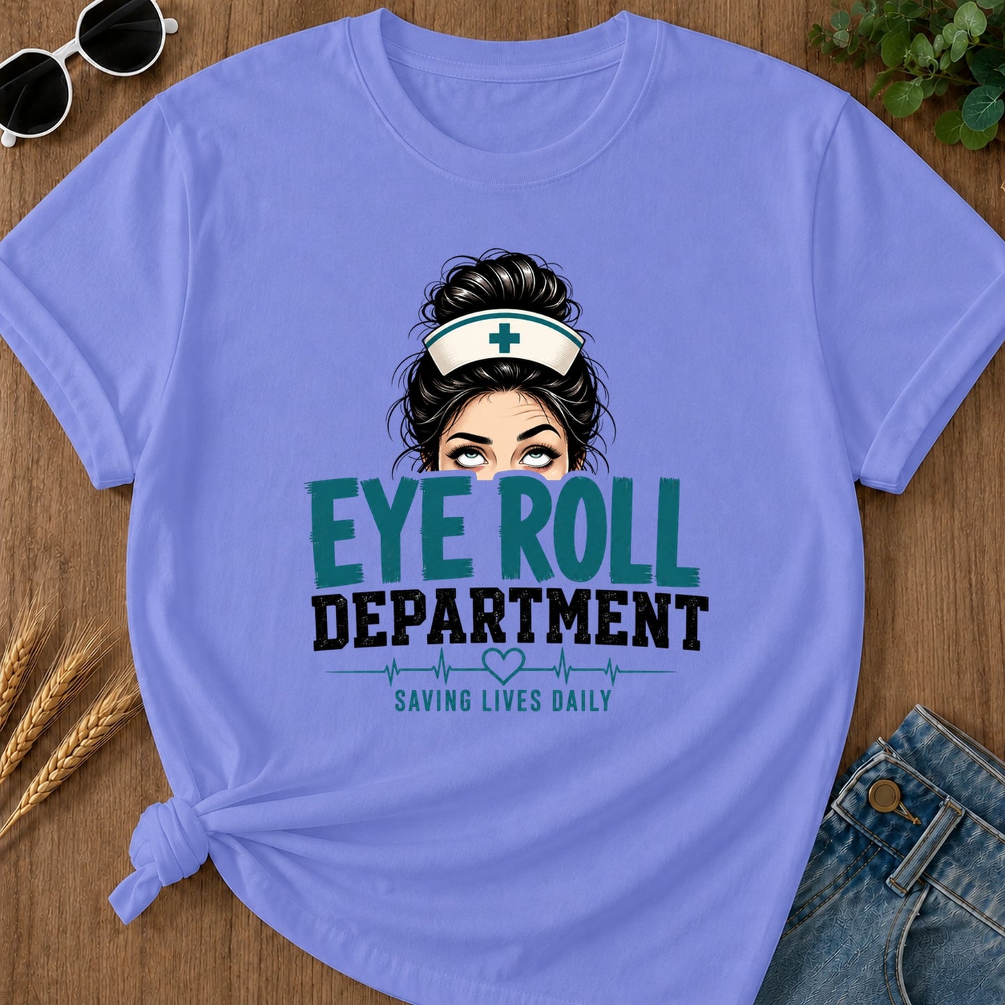 Eye Roll Uniform T-Shirt - Flo Blue Mockup