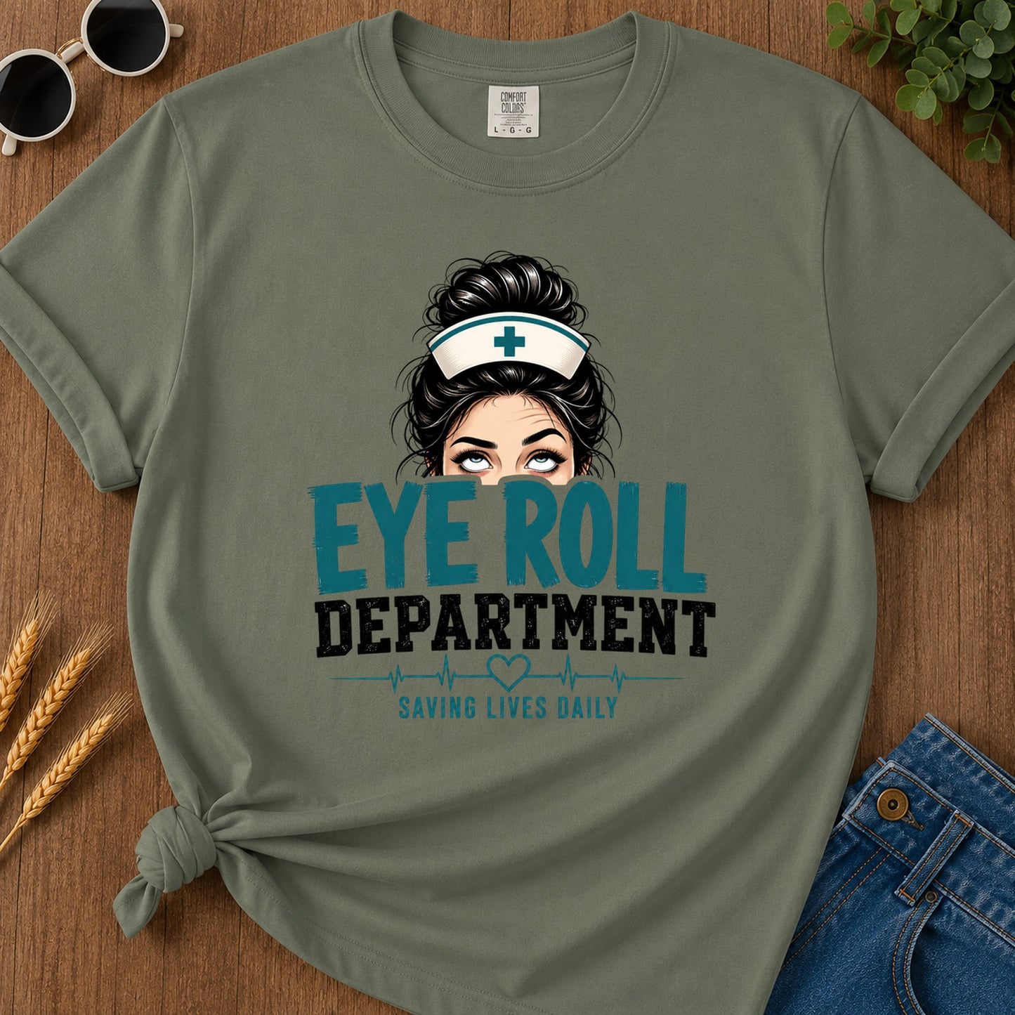 Eye Roll Uniform T-Shirt - Moss Mockup