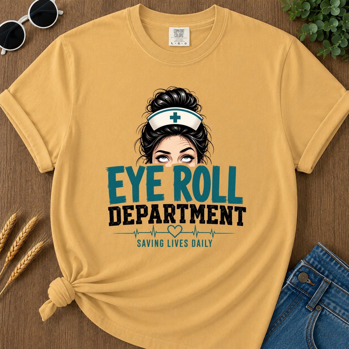 Eye Roll Uniform T-Shirt - Mustard Mockup
