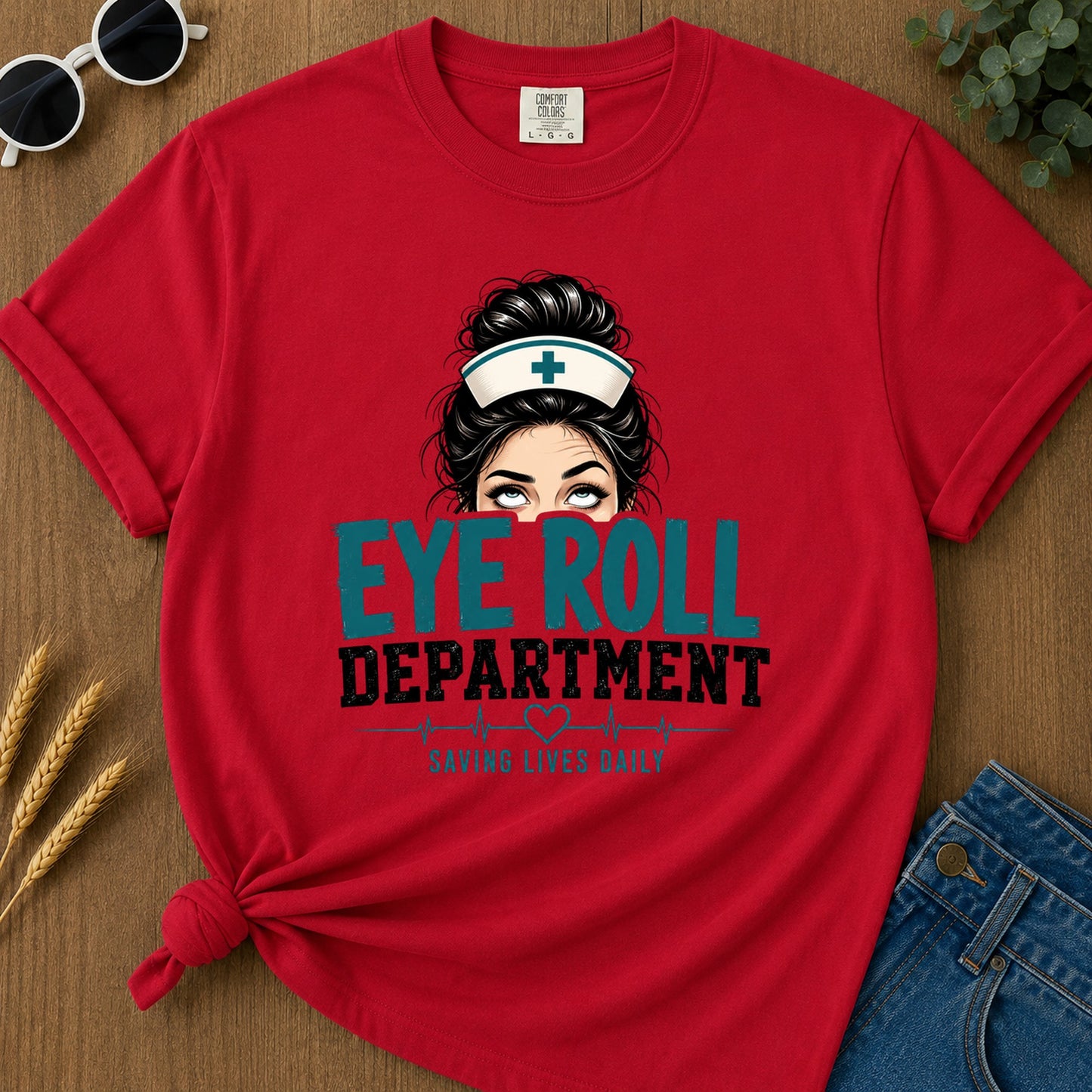 Eye Roll Uniform T-Shirt - Red Mockup