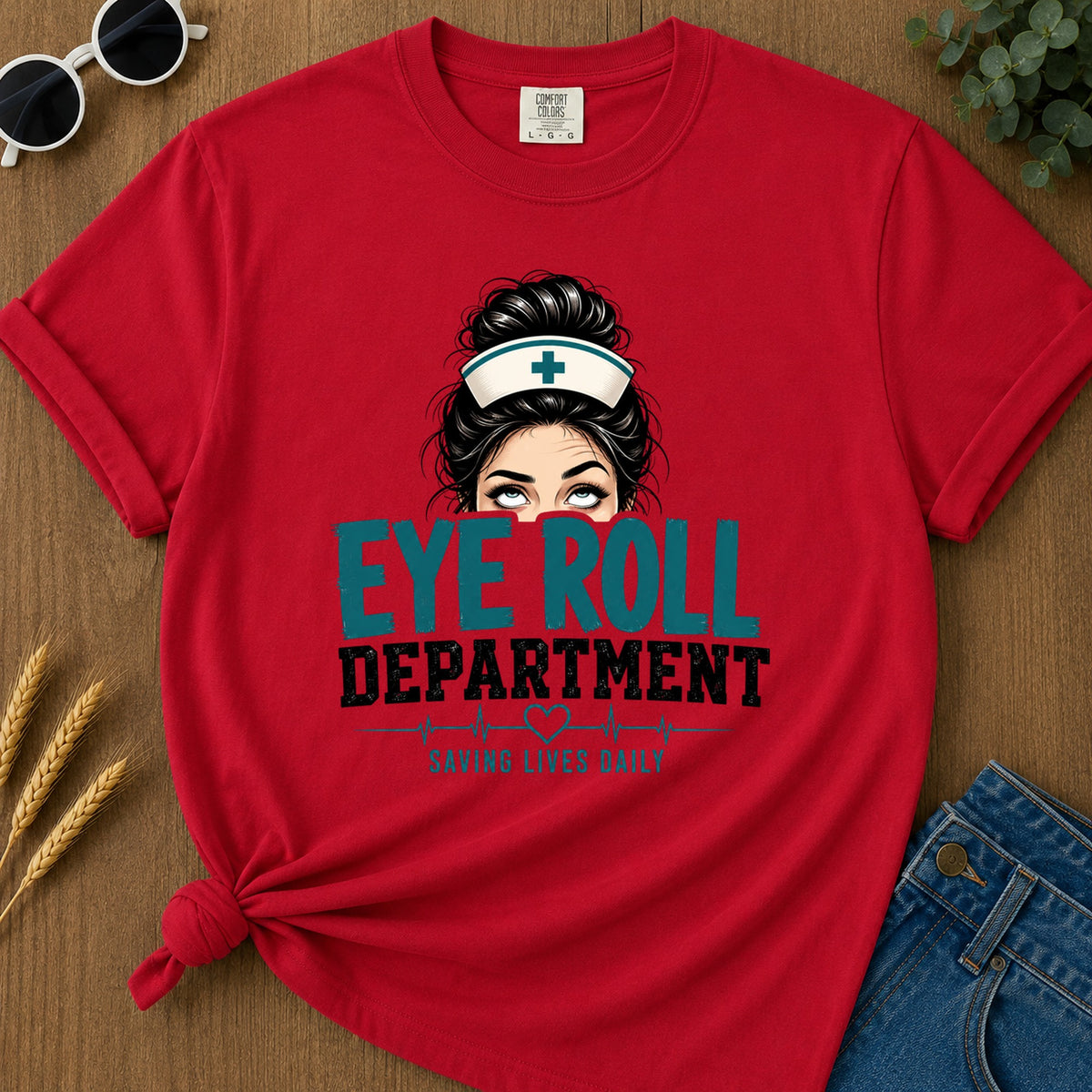Eye Roll Uniform T-Shirt - Red Mockup