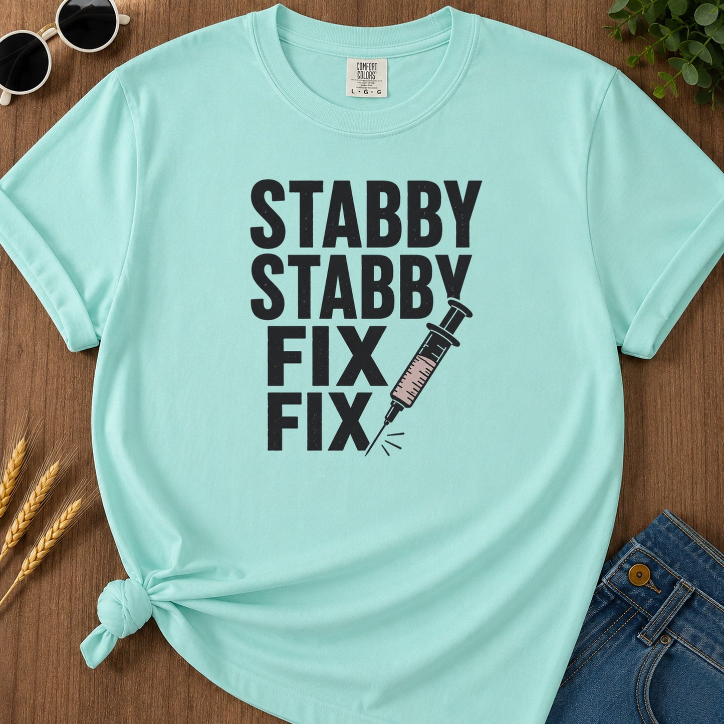 Stabby Stabby Fix Fix T-Shirt - Chalky Mint Mockup