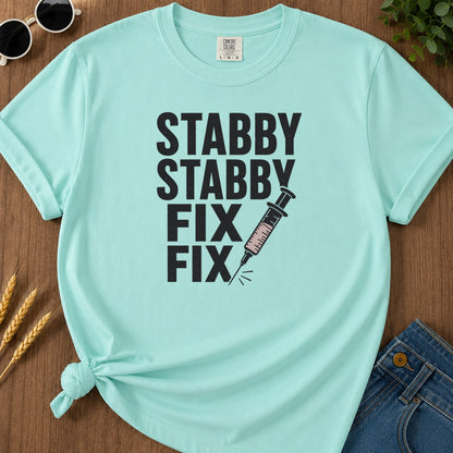 Stabby Stabby Fix Fix T-Shirt - Chalky Mint Mockup