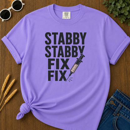 Stabby Stabby Fix Fix T-Shirt - Violet Mockup