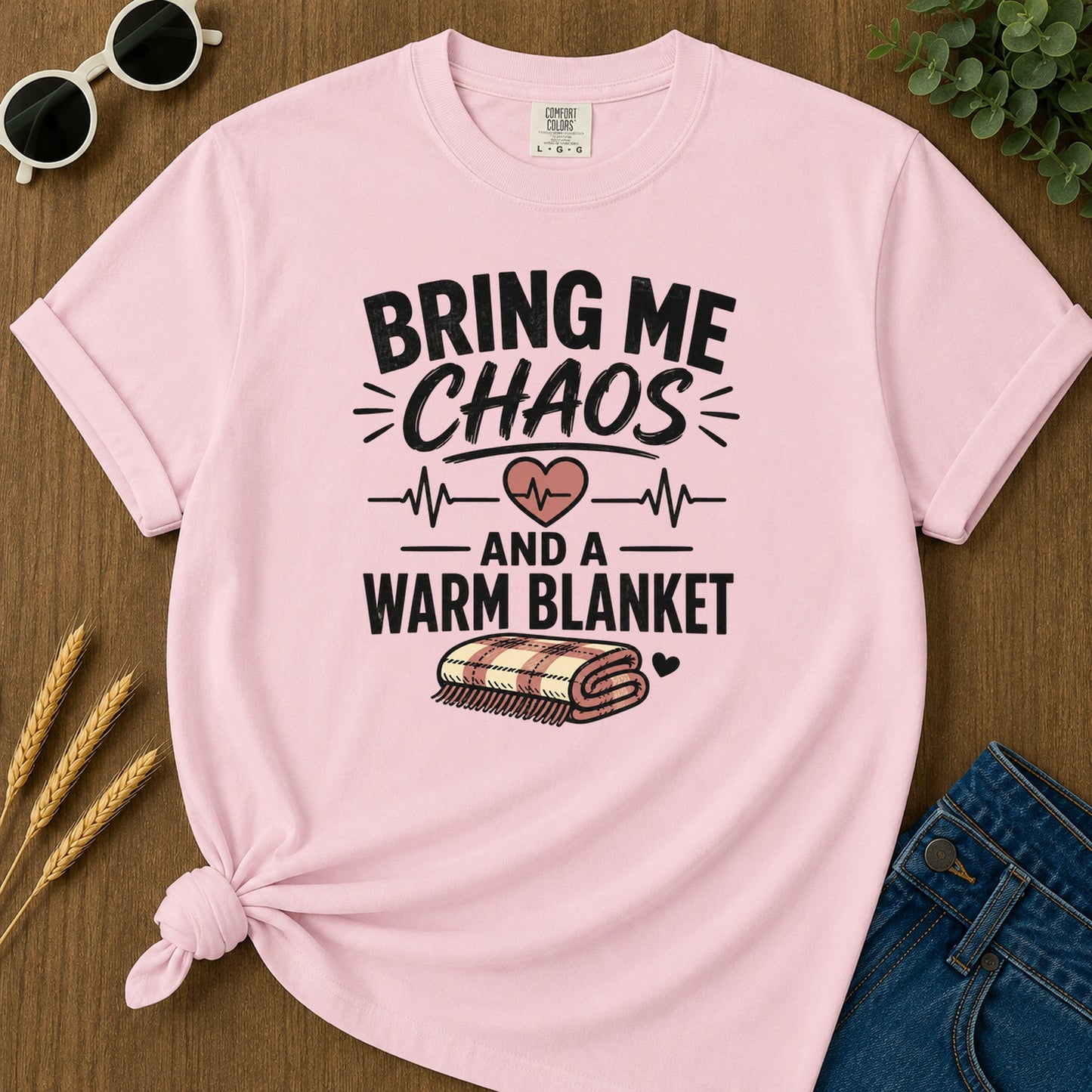Bring Chaos Warm Blanket T-Shirt - Blossom Mockup
