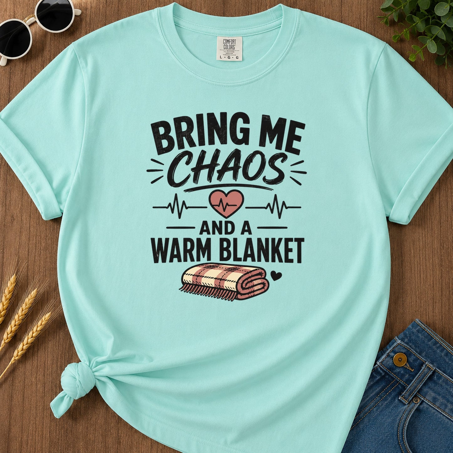 Bring Chaos Warm Blanket T-Shirt - Chalky Mint Mockup