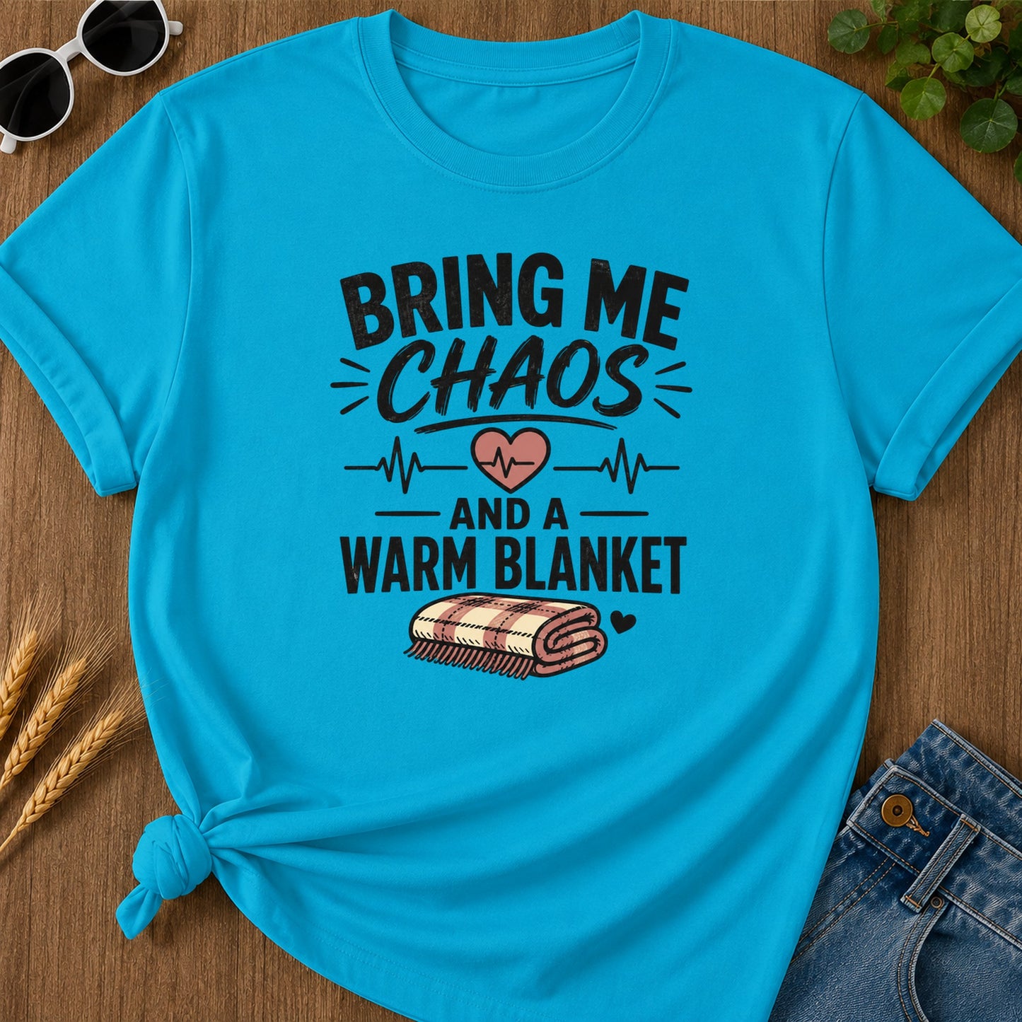Bring Chaos Warm Blanket T-Shirt - Sapphire Mockup