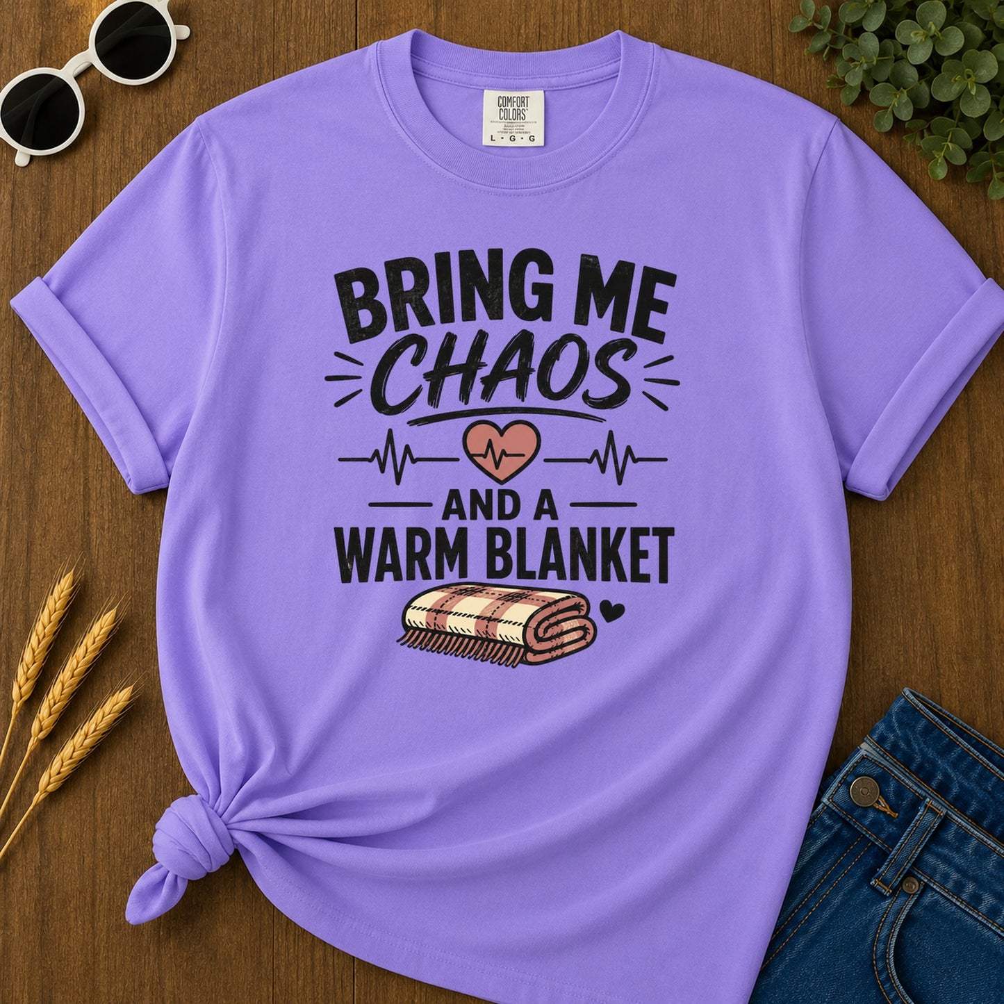 Bring Chaos Warm Blanket T-Shirt - Violet Mockup