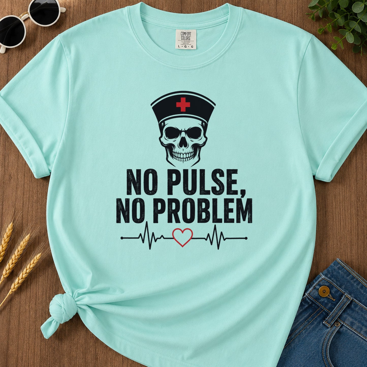 No Pulse No Problem T-Shirt - Chalky Mint Mockup