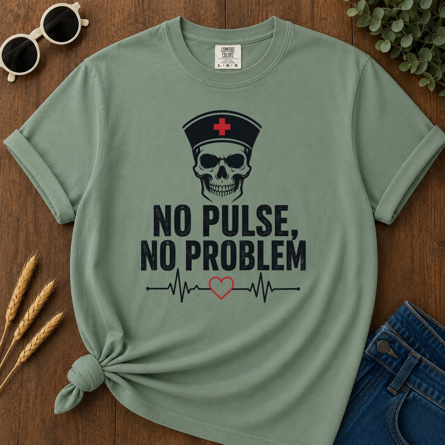 No Pulse No Problem T-Shirt - Light Green Mockup
