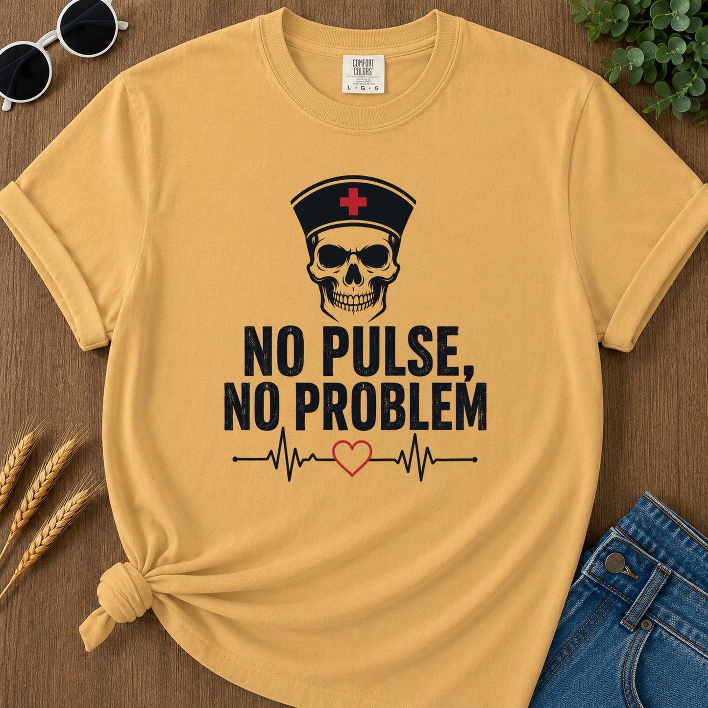 No Pulse No Problem T-Shirt - Mustard Mockup