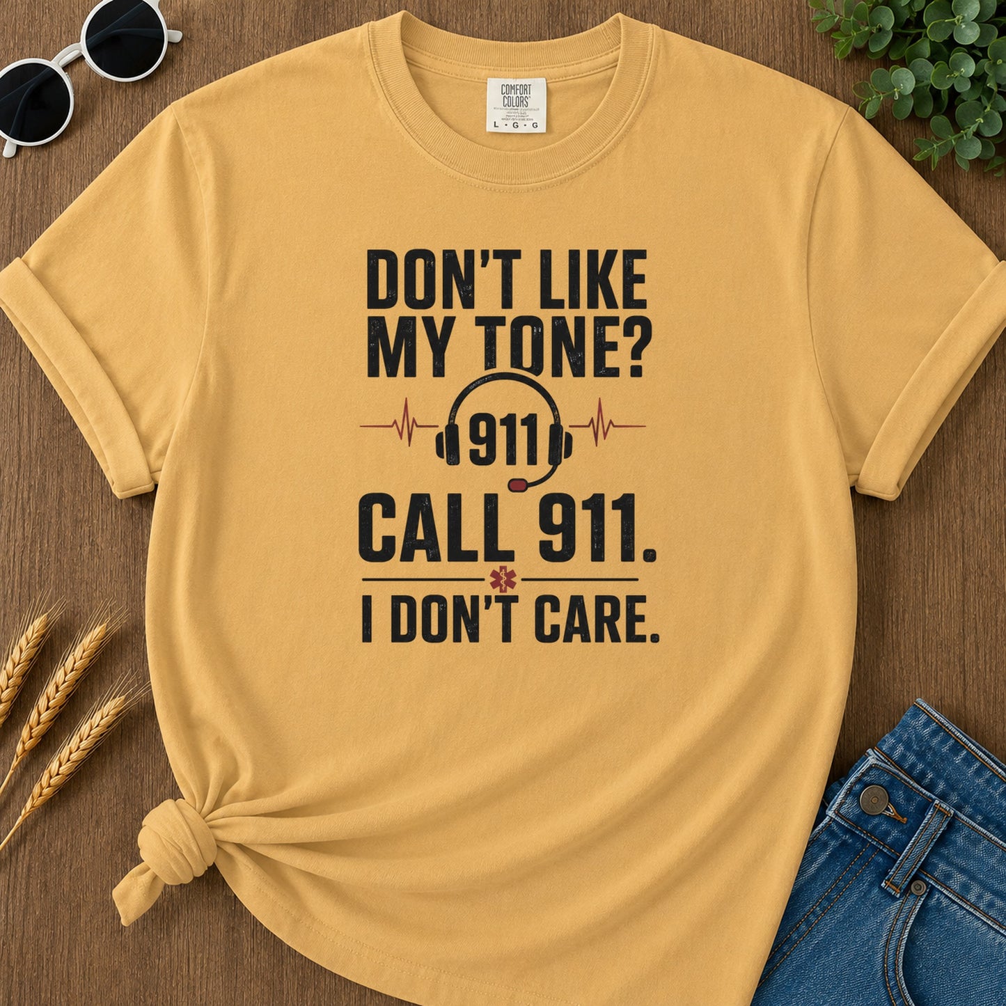 911 Care T-Shirt - Mustard Mockup