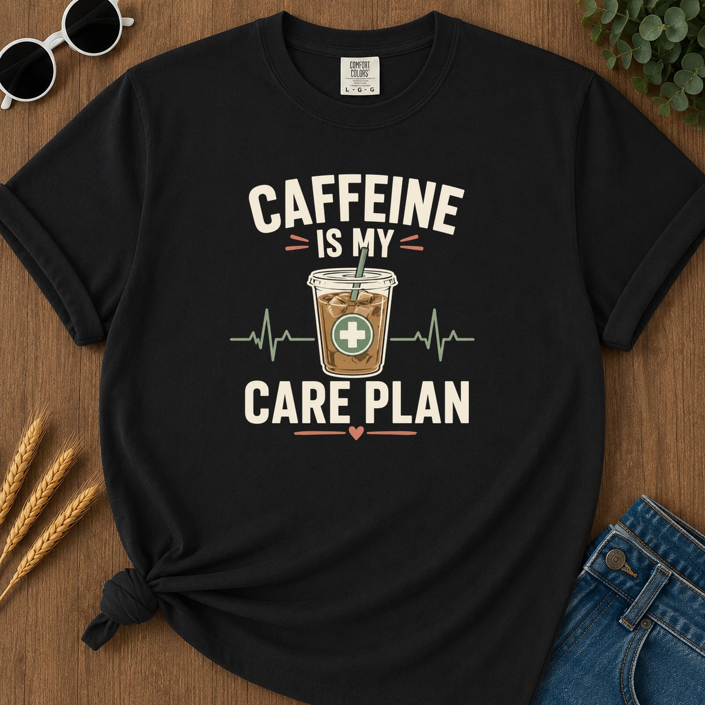 Caffeine Care Plan T-Shirt - Black Mockup
