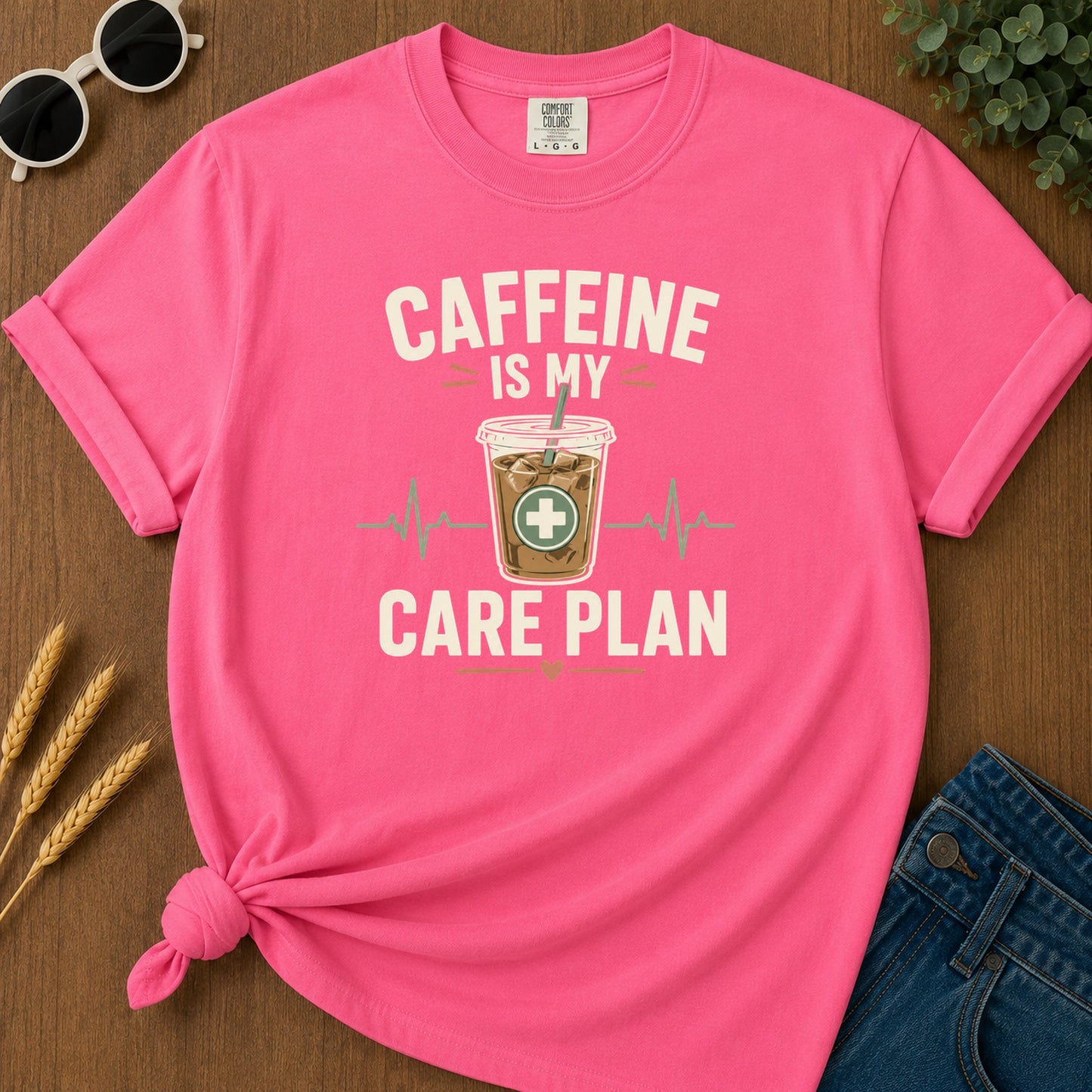 Caffeine Care Plan T-Shirt - Crunchberry Mockup