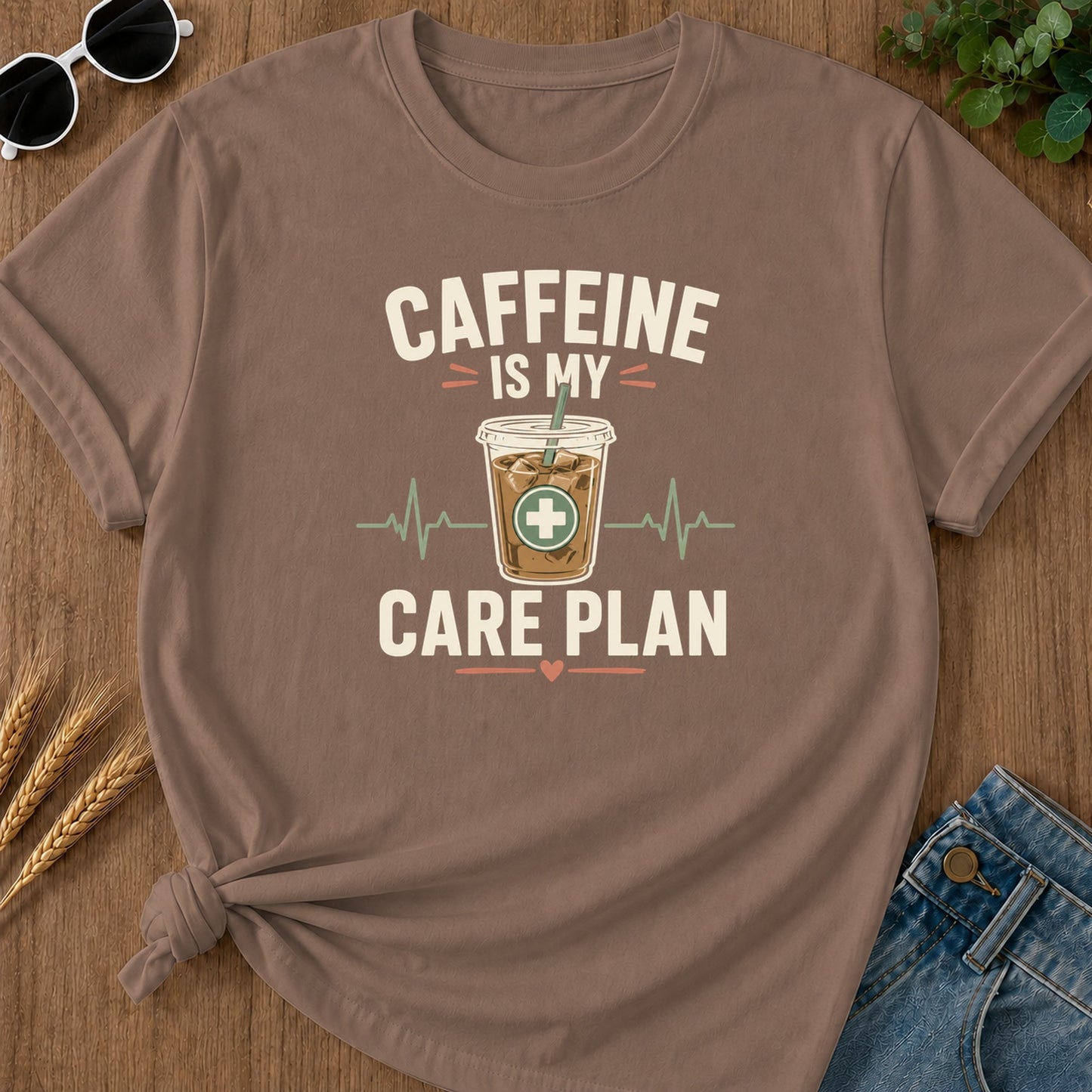 Caffeine Care Plan T-Shirt - Espresso Mockup