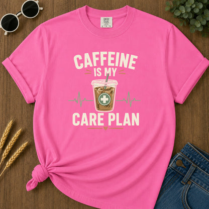 Caffeine Care Plan T-Shirt - Neon Pink Mockup