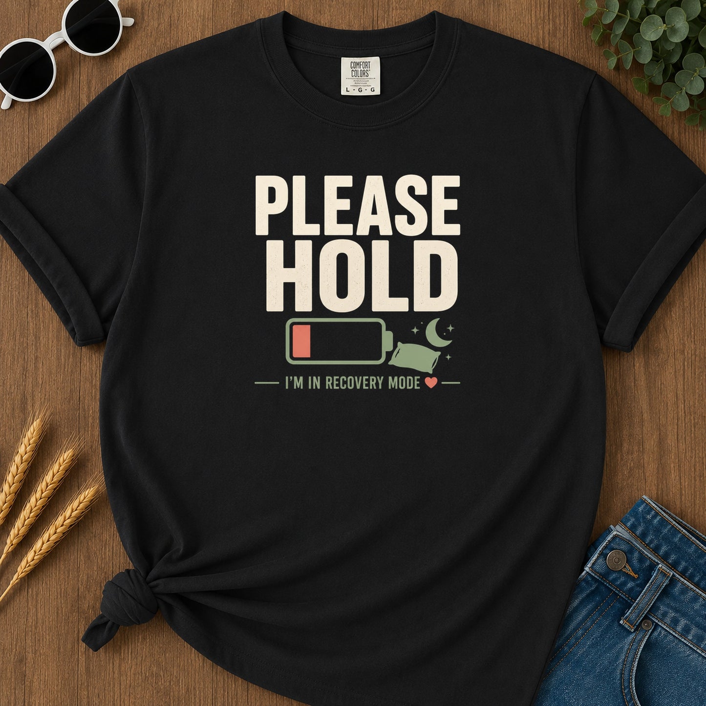 Please Hold Recovery T-Shirt - Black Mockup