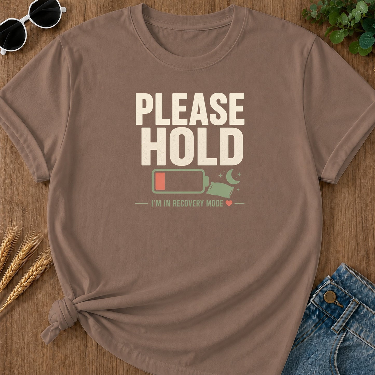 Please Hold Recovery T-Shirt - Espresso Mockup