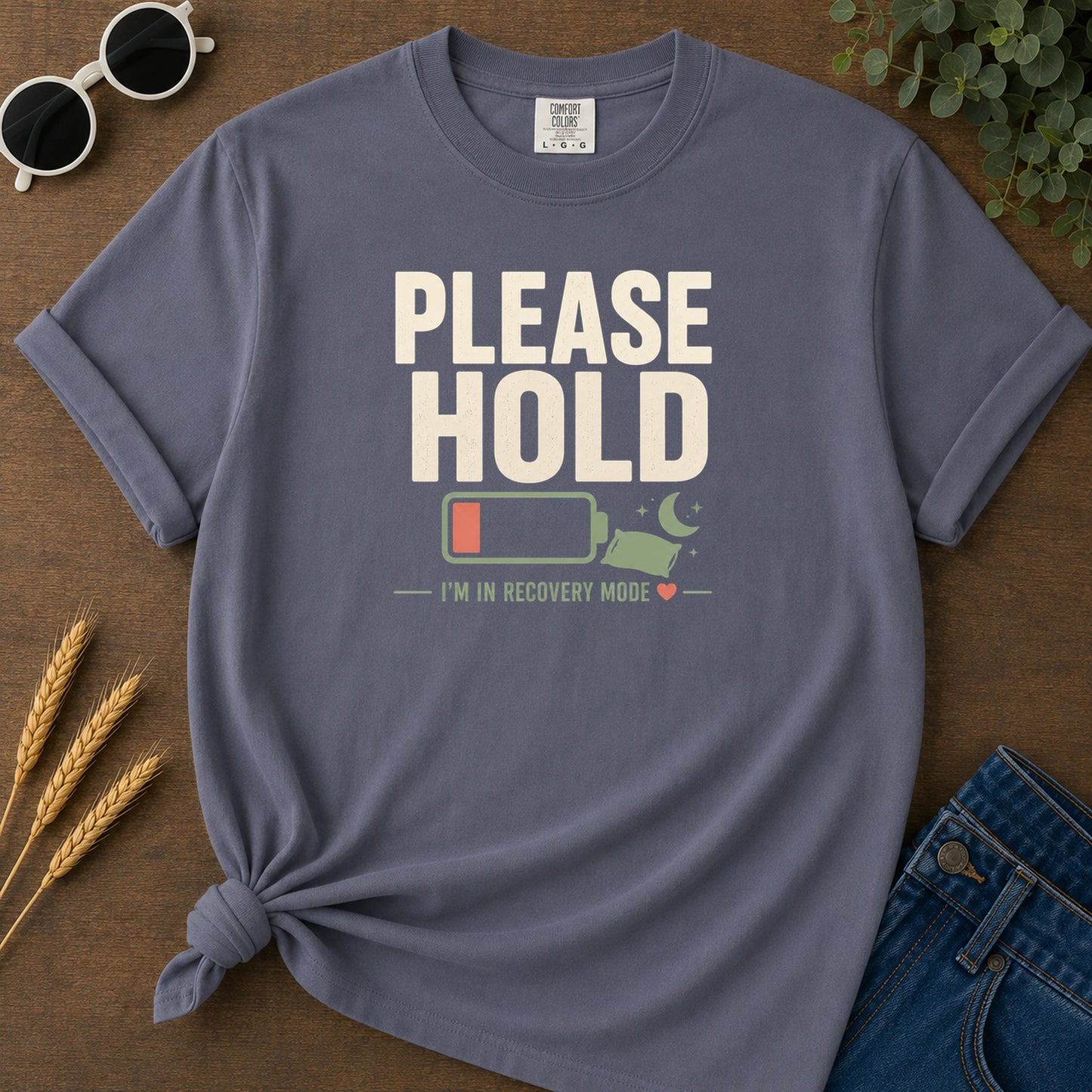 Please Hold Recovery T-Shirt - Navy Mockup