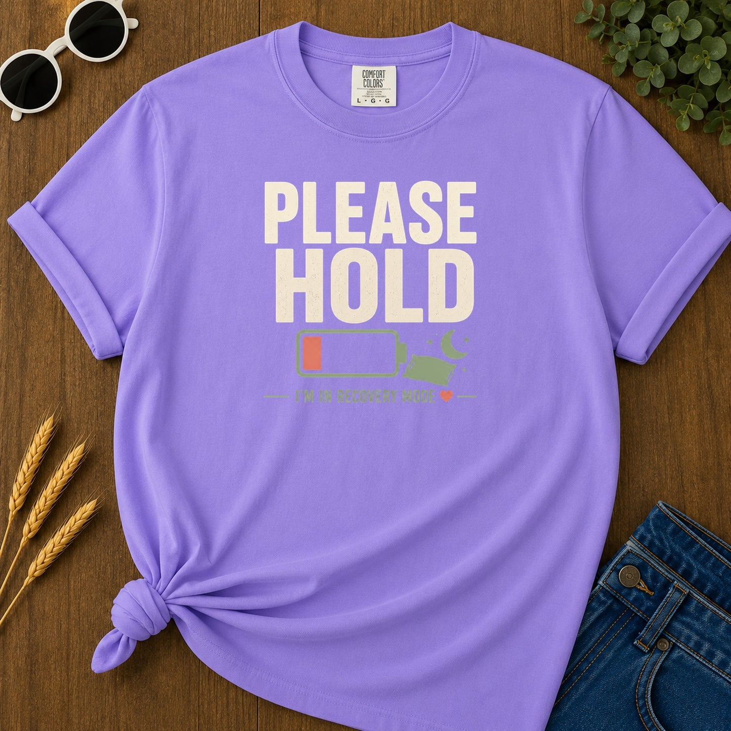 Please Hold Recovery T-Shirt - Violet Mockup