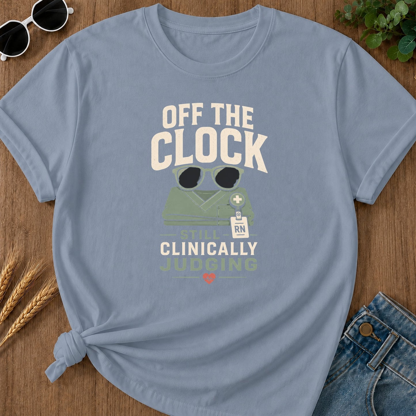 Off Clock Judging T-Shirt - Blue Jean Mockup