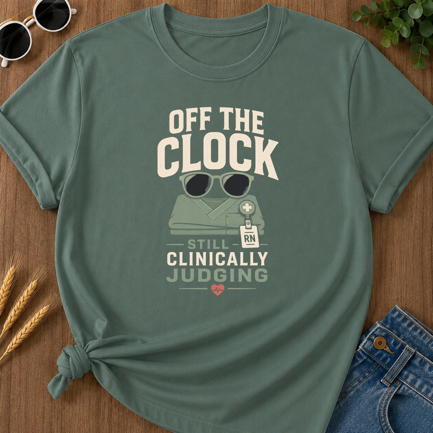 Off Clock Judging T-Shirt - Blue Spruce Mockup