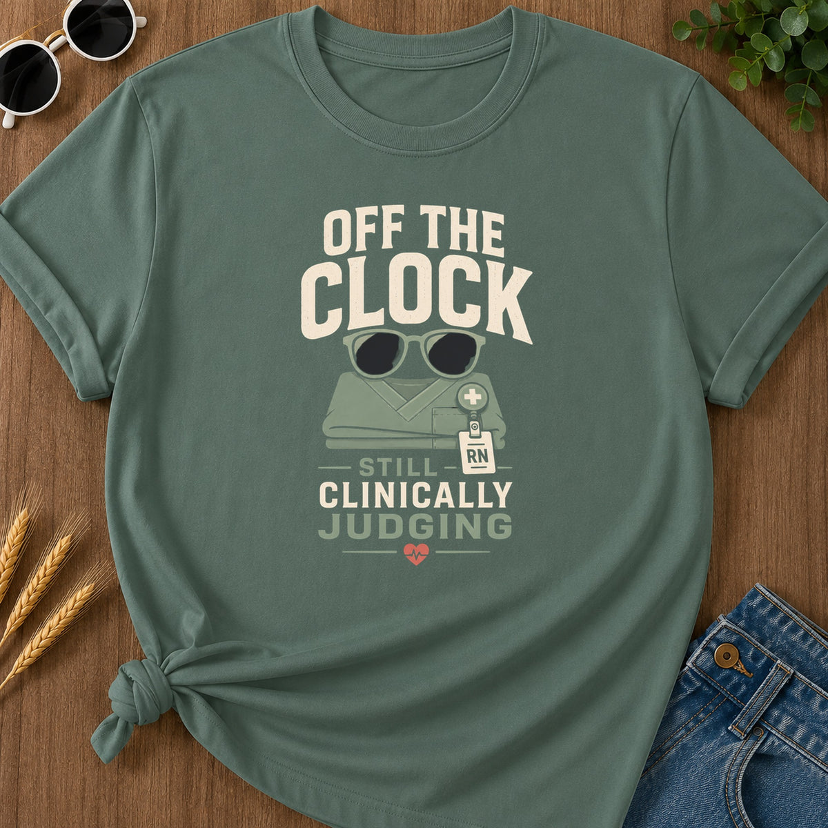 Off Clock Judging T-Shirt - Blue Spruce Mockup