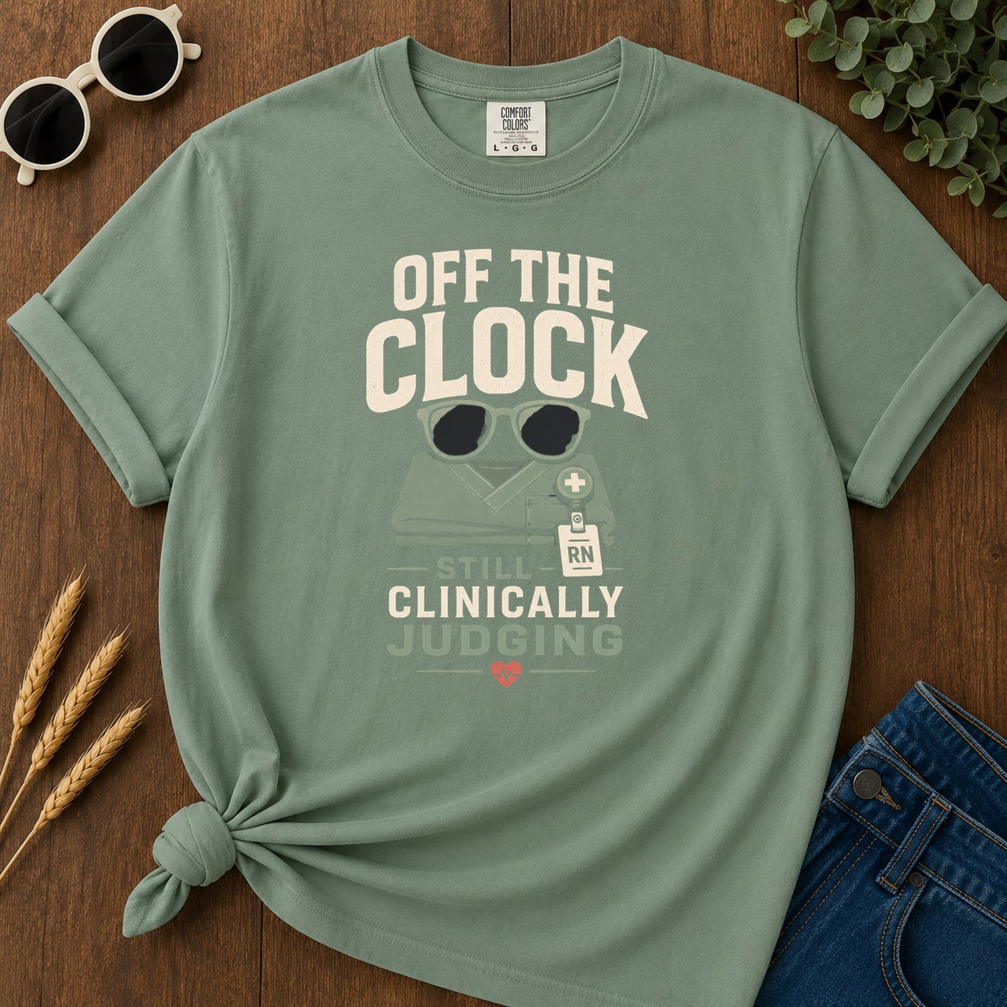 Off Clock Judging T-Shirt - Light Green Mockup