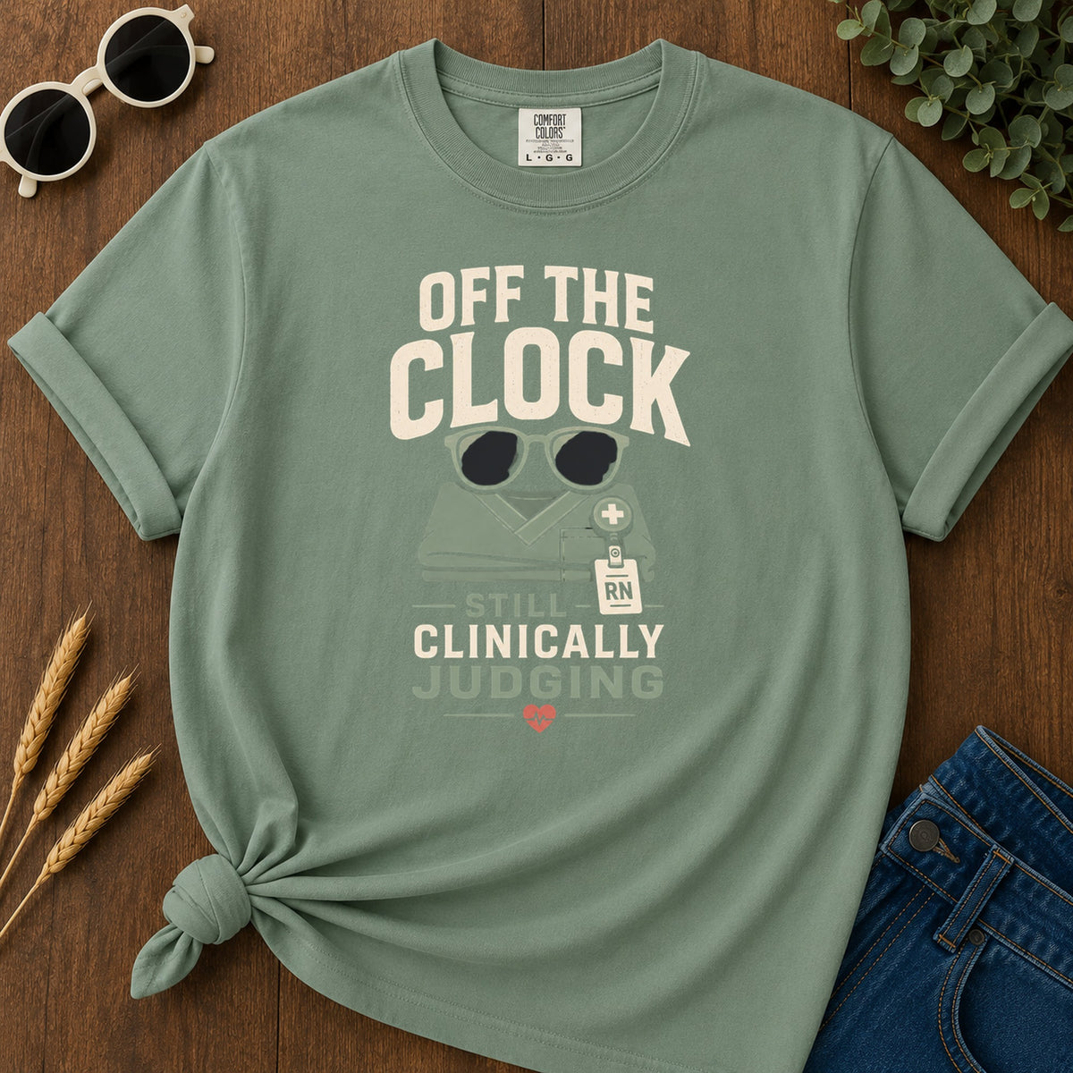 Off Clock Judging T-Shirt - Light Green Mockup