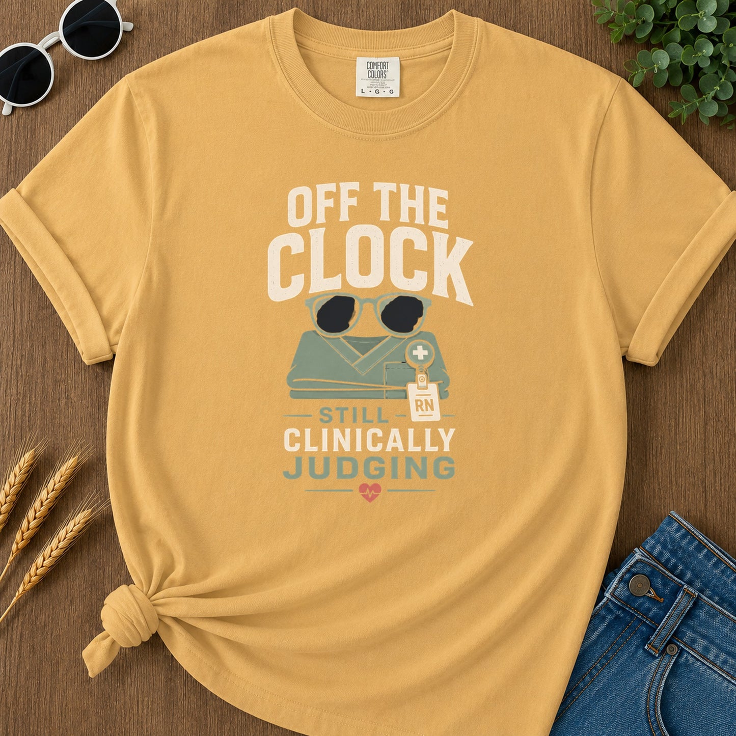 Off Clock Judging T-Shirt - Mustard Mockup